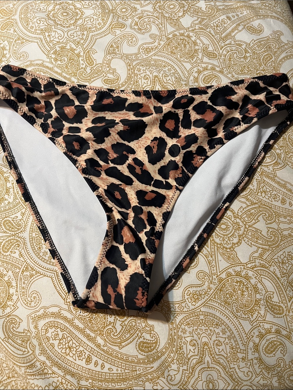 Leopard Print Bikini Bottoms in Tan & Black - Women's Swimwear